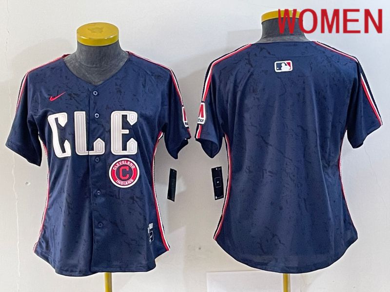 Women Cleveland Indians Blank Blue City Edition Nike 2024 MLB Jersey style 8